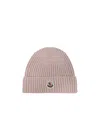 Moncler Logo-patch Ribbed Beanie In Nude
