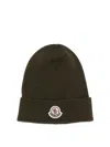 Moncler Dark Green Logo-patch Ribbed Beanie In Verde Oscuro
