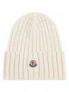 Moncler Logo Patch Ribbed Beanie In Neutral