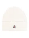 Moncler Ribbed Beanie With Embroidered Logo Detail In White