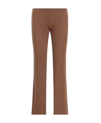Moncler Logo-patch Ribbed-knit Trousers In Brown