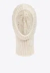 Moncler Logo Patch Ribbed Knit Wool Balaclava In Cream