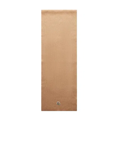 Moncler Logo-patch Ribbed Scarf In Nude