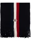 Moncler Stripe-detail Logo-patch Scarf In Blau