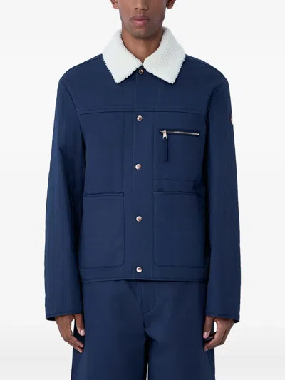 Moncler Logo-patch Shearling-collar Jacket In Blue