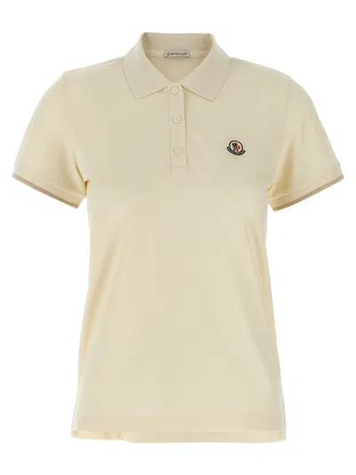Moncler Logo Patch Shirt Polo Beige In Gold