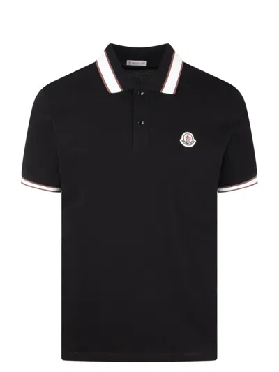 Moncler Logo Cotton Piquet Polo Shirt In Black