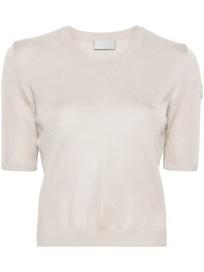 Moncler Logo-patch Short-sleeve Jumper In Neutrals