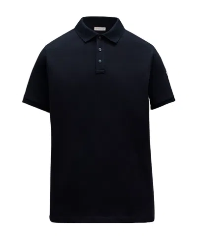 Moncler Logo-patch Short-sleeve Polo Shirt In Blue
