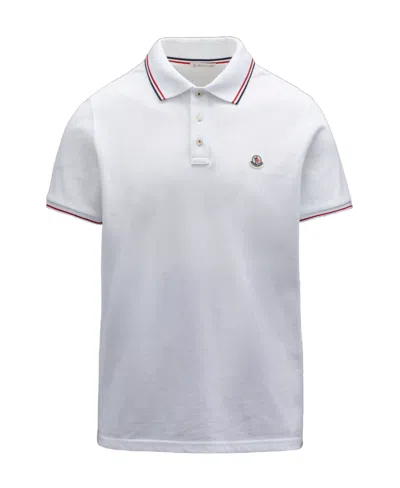 Moncler Cotton Piquet Polo Shirt With Tricolor Trim In White