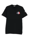 Moncler Tricolour Logo Embroidered Cotton Crewneck T-shirt In Black