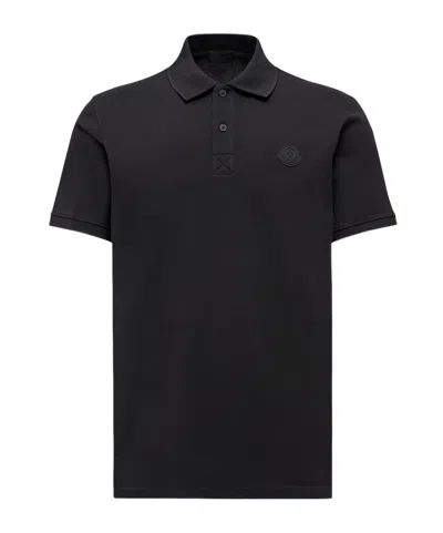 Moncler Polo En Piqué De Coton À Logo In Black