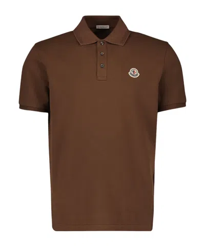 Moncler Logo Patch Short-sleeved Polo Shirt In Brown