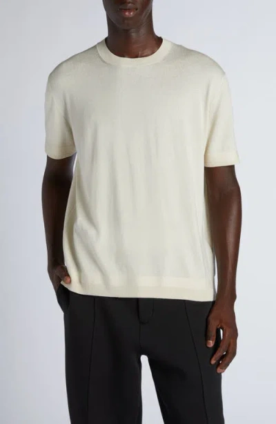 Moncler Logo Patch Silk & Cotton Crewneck Sweater In Silk White