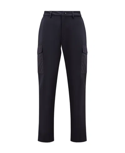 Moncler Logo-patch Straight-leg Trousers In Blue