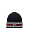 Moncler Logo-patch Stripe-detail Beanie In Black