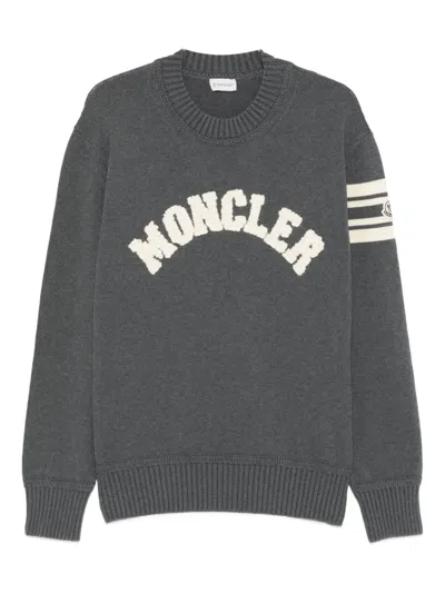 Moncler Wool Jumper With Embroidered Monogram In Multi