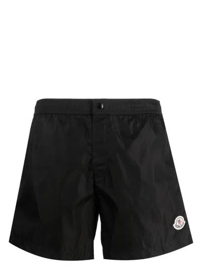 Moncler Logo Patch Stripe Detailed Swim Shorts In Black
