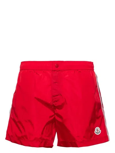Moncler Stripe Swim Shorts In Red