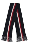 Moncler Logo Patch Stripe Virgin Wool Fringe Scarf In Multi