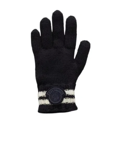 Moncler Logo-patch Striped Gloves In Black
