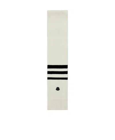 Moncler Logo-patch Striped Wool Scarf In White
