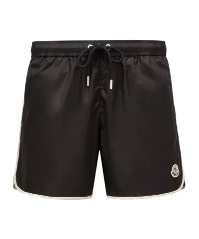 Moncler Logo Patch Detail Elastic Waist Swim Shorts In Black