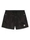 Moncler Nylon Swim Trunk With Frontal Logo Patch In Black