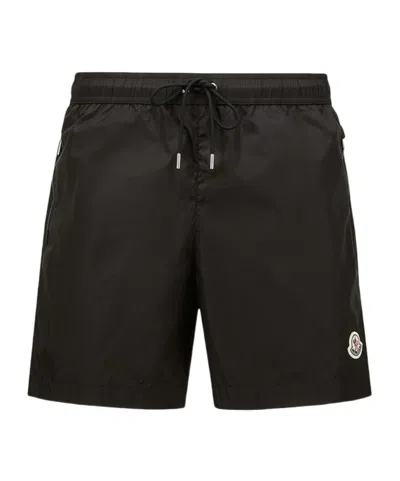 Moncler Logo Patch Detail Elastic Waist Swim Shorts In Black