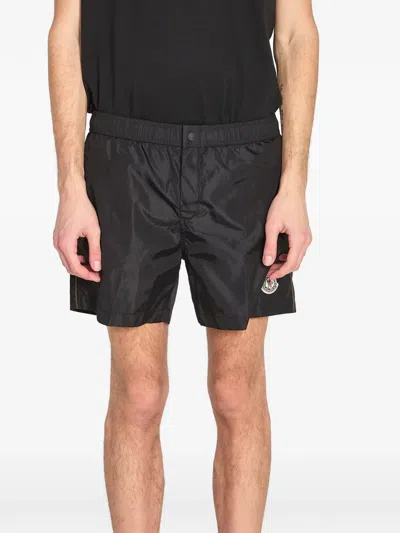 Moncler Logo-patch Side-stripe Swim Shorts In Black