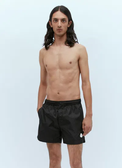 Moncler Logo Patch Swim Shorts In Black
