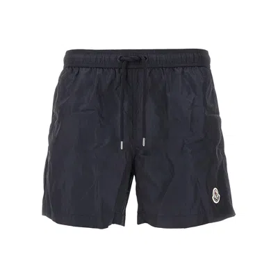Moncler Logo Patch Drawstring Swim Shorts In Blue