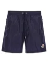 Moncler Nylon Swim Trunks With Logo Patch On The Front In Blue