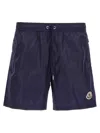 Moncler Nylon Swim Trunks With Logo Patch On The Front In Blue