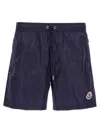 Moncler Nylon Swim Trunks With Logo Patch On The Front In Blue