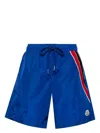 Moncler Straight-leg Mid-length Logo-appliquéd Striped Recycled Swim Shorts In Eletric Blue