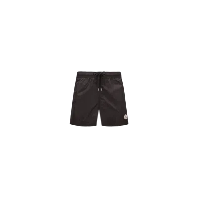 Moncler Logo Patch Swim Shorts With Elastic Waist In Black