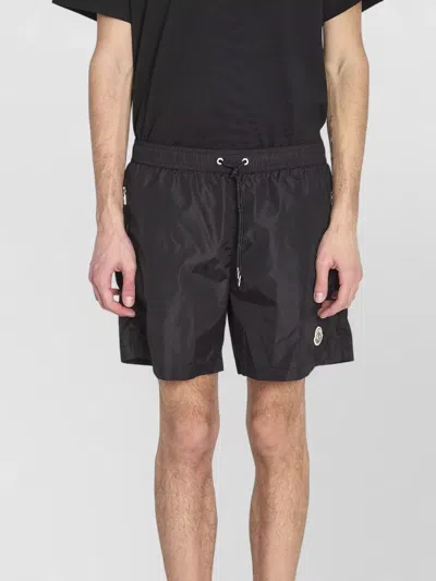 Moncler Logo Patch Detail Elastic Waist Swim Shorts In Black