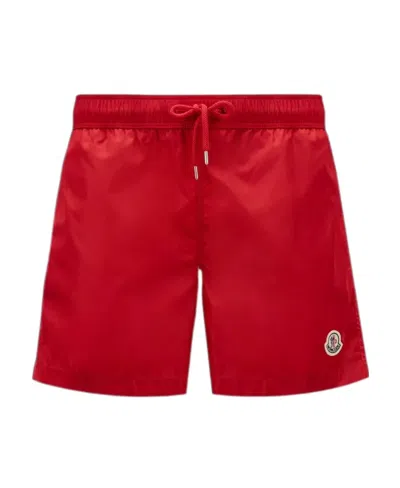 Moncler Logo Patch Nylon Swim Shorts In Red