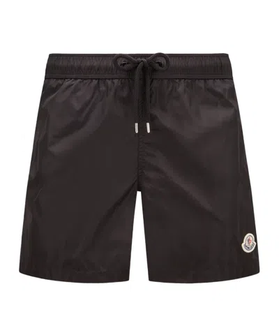 Moncler Logo Patch Swim Shorts With Elastic Waist In Black