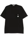 Moncler Ribbed Crew Neck Cotton T-shirt With Flap Pocket In Black