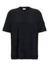 Moncler Crew Neck Silk T-shirt With Ribbed Cuffs In Black