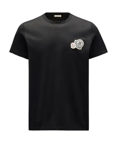 Moncler Crewneck T Shirt Featuring Multiple Patches In Black
