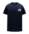 Moncler Double Logo Patch Cotton T-shirt In Blue