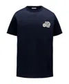 Moncler Double Logo Patch Cotton T-shirt In Blue