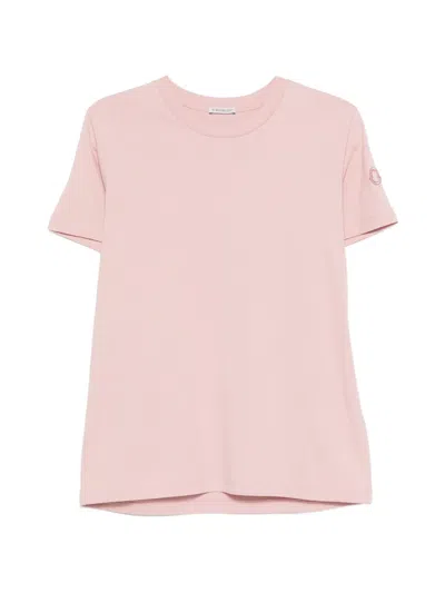 Moncler Cotton Ribbed Crewneck Short-sleeve T-shirt In Pink