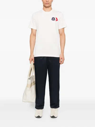 Moncler Cotton T-shirt With Embroidered Tricolor Logo Clothing In White