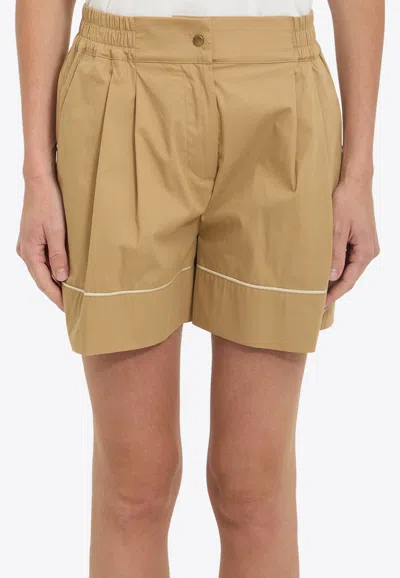 Moncler Logo Patch Tailored Shorts In Brown