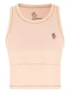 Moncler Sleeveless Round Neck Top With Contrast Stitching In Pink