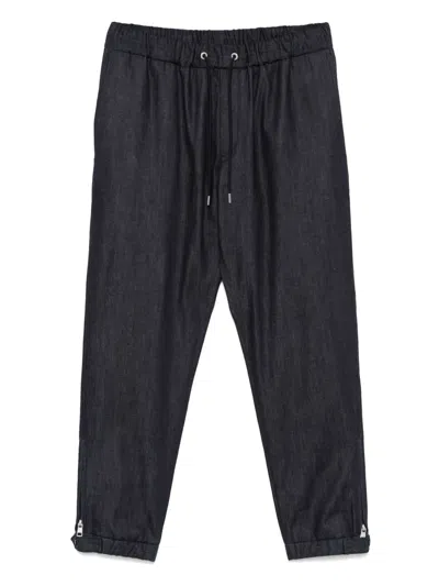 Moncler Logo-patch Tapered Trousers In Blue